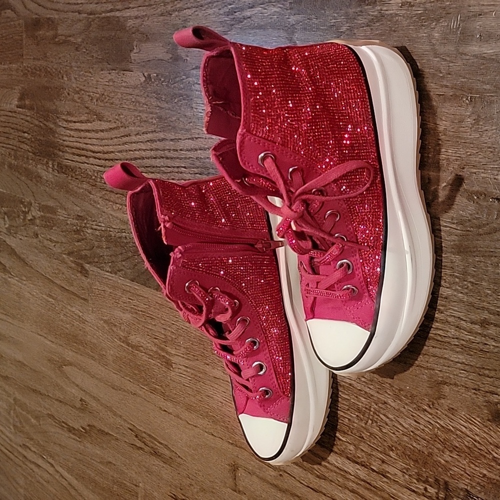 Steve MaddenShaft Rhinestone Embellished High Top Platform Sneakers - Red
